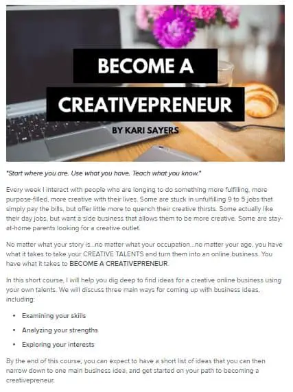 Become a Creativepreneur Class by Kari Sayers