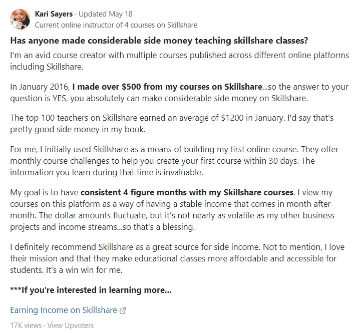 Quora Example for Promoting Business